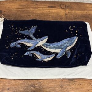 Navy Blue Whale Embroidered Clutch by Elizabeth Scarlett